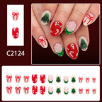 Bow Christmas tree nails
