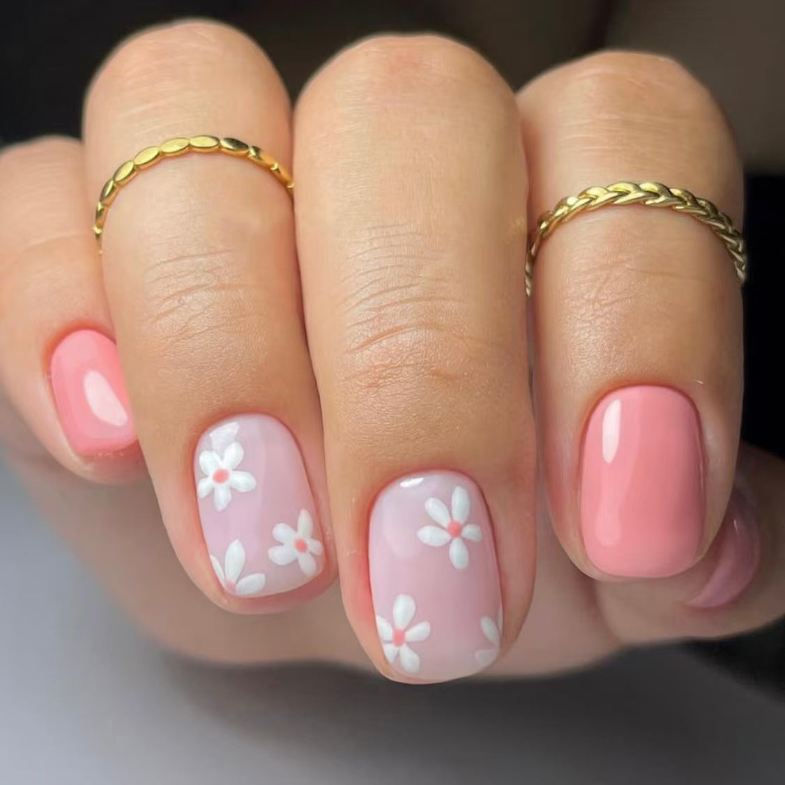 24pcs Short style Cherry blossom Pink floral Nails