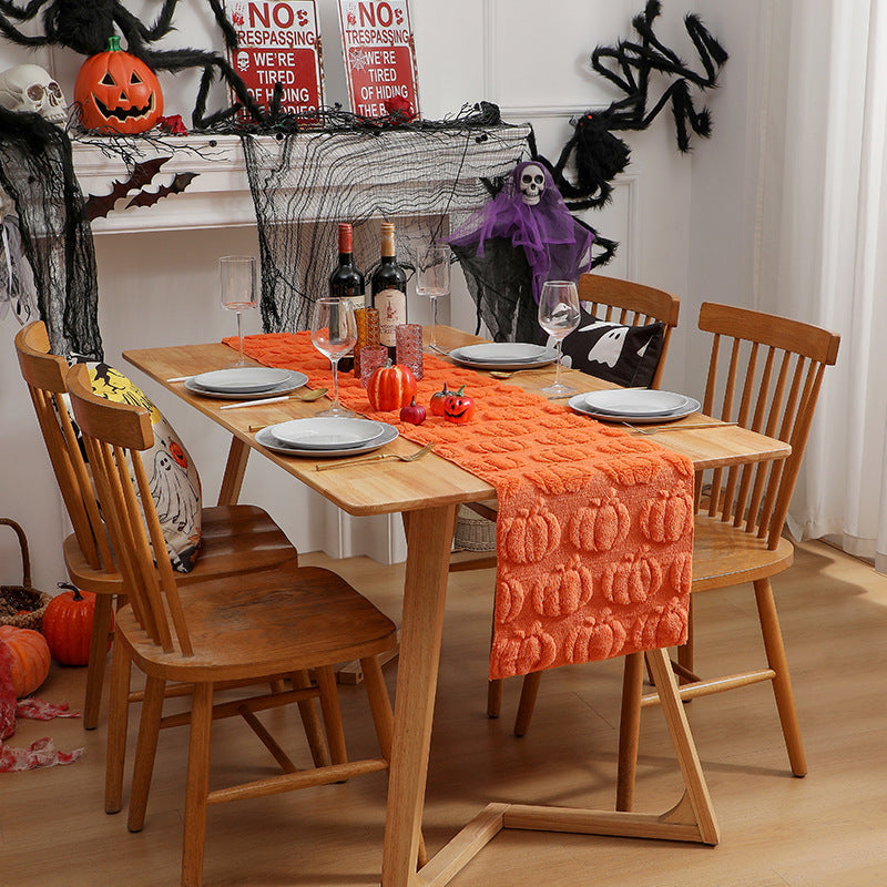 Edge-sewn neat home dining room decoration pumpkin embroidered three-dimensional table flag tablecloth table mat