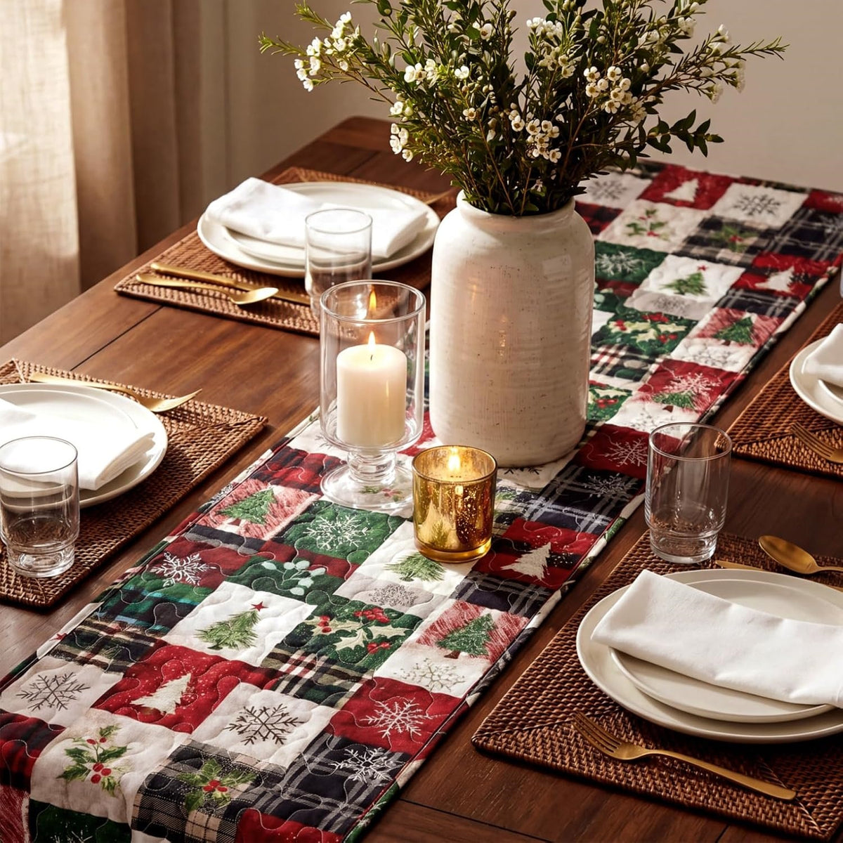 Table Runner Vintage Leaf Table Decor Thanksgiving/Halloween/Christmas Kitchen Dining Tabletop for Harvest