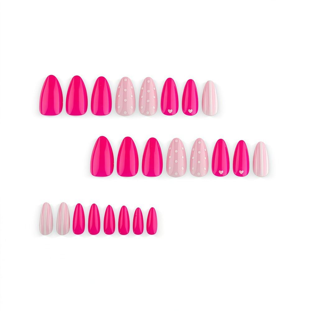 24pcs Pink heart-shaped dotted Almond Nails