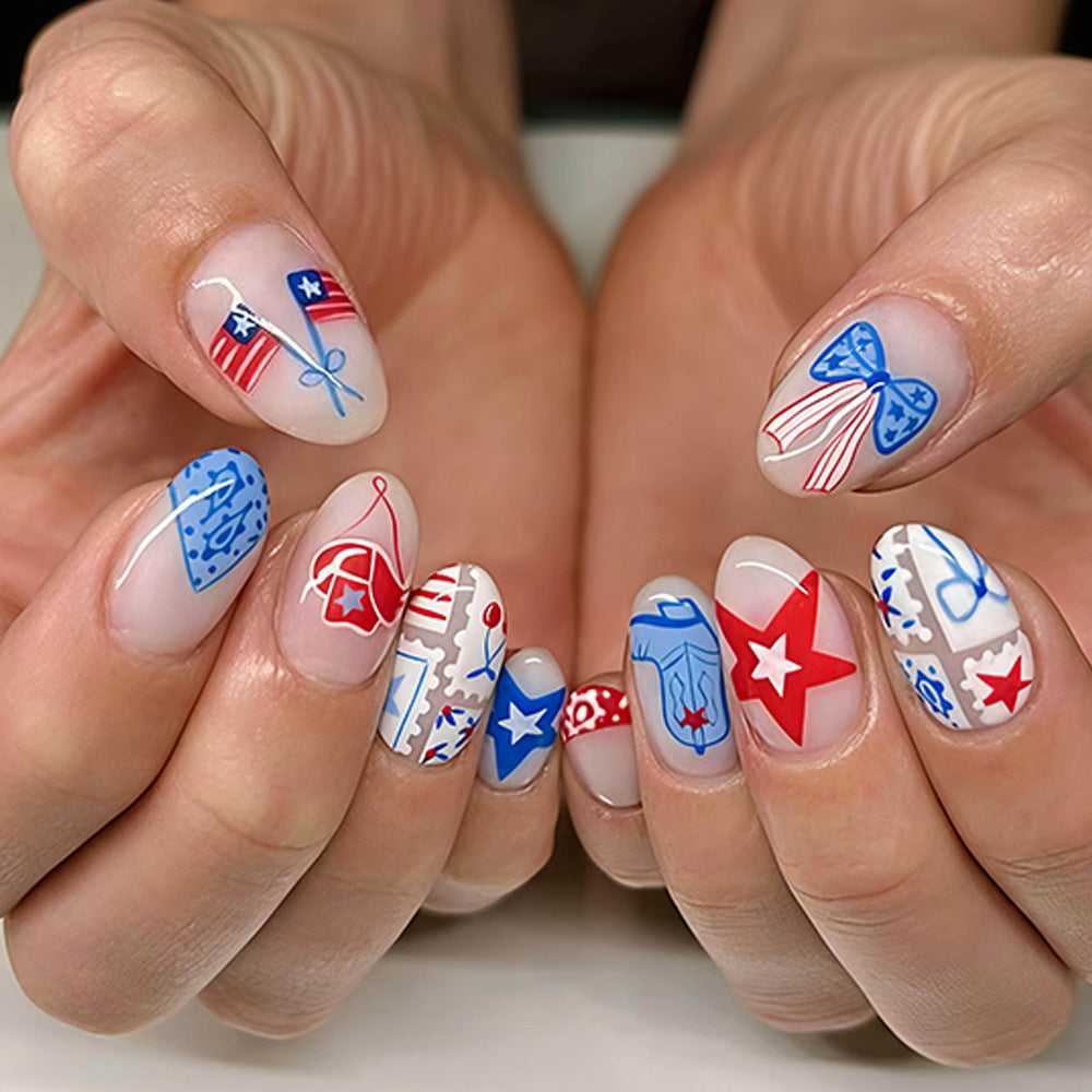 American Independence Day Western Cowboy Star Butterfly Knot Flag nails