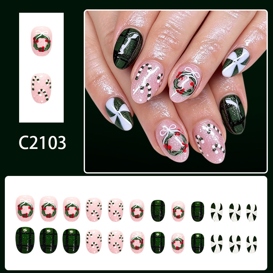 Dark green checkered glitter nails