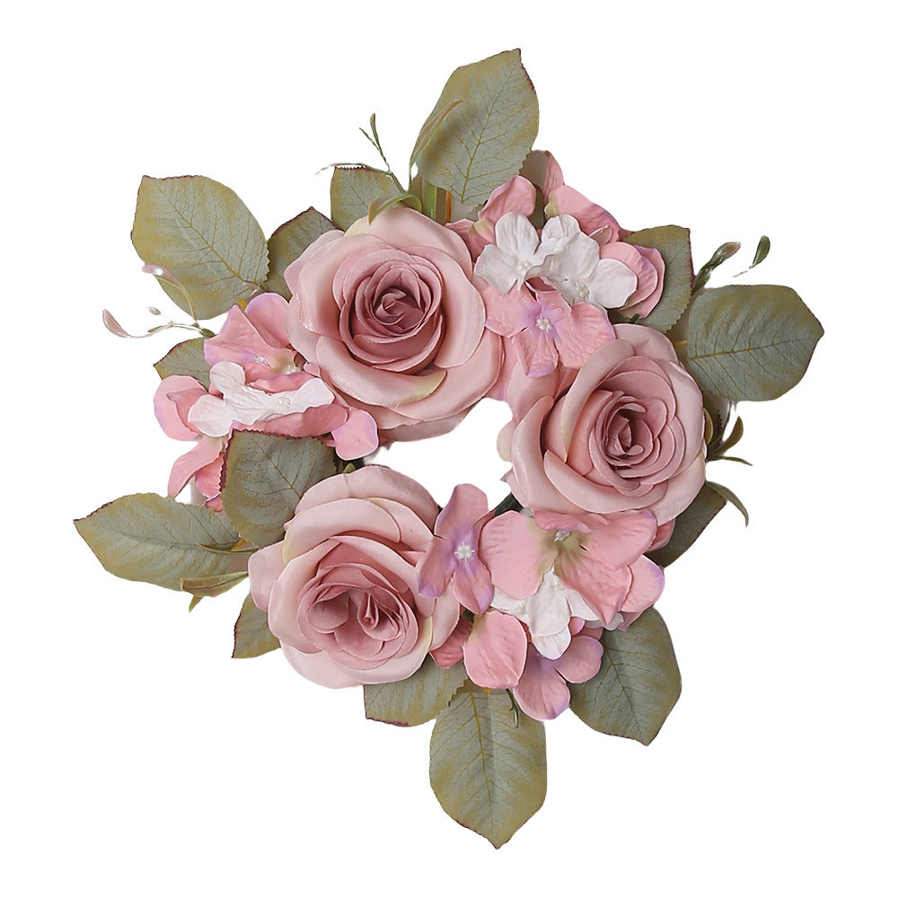 Simulation rose hydrangea candleholder wreath table decoration for wedding decoration