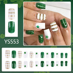 24pcs Square Green&Gold Stripe St. Patrick's Day Nails
