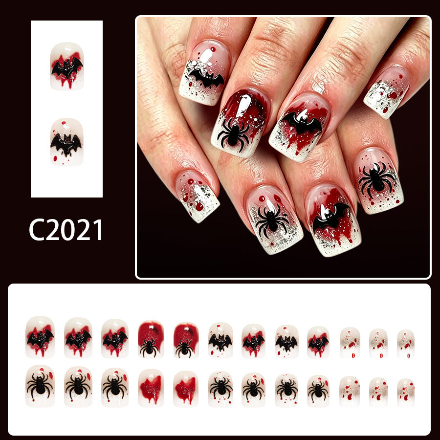 24pcs Short Square French Glitter Halloween Nails