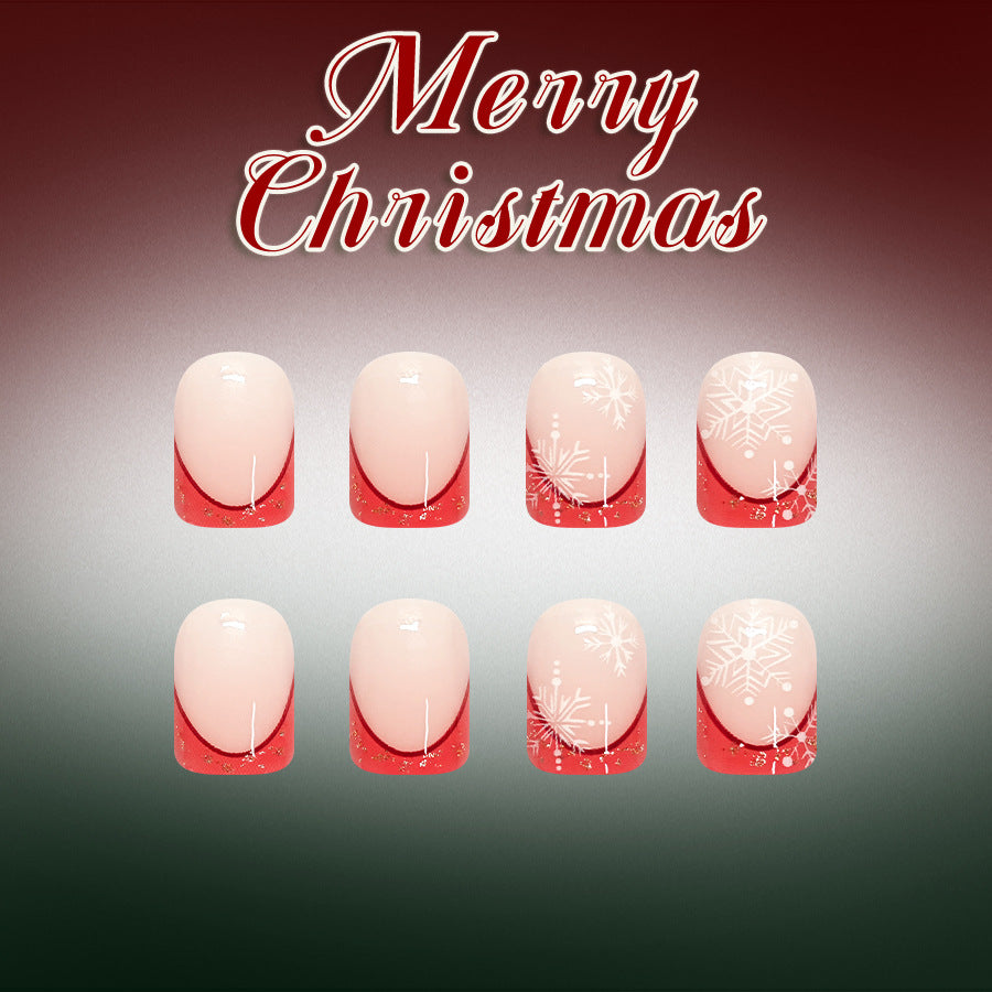 Glitter French snowflake nails