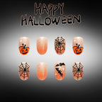 24pcs Short Oval Orange Ombre Glitter Pumpkin Halloween Nails
