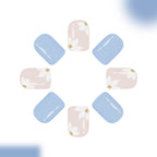 24pcs Short Square Nail Light Blue Flower Glitter