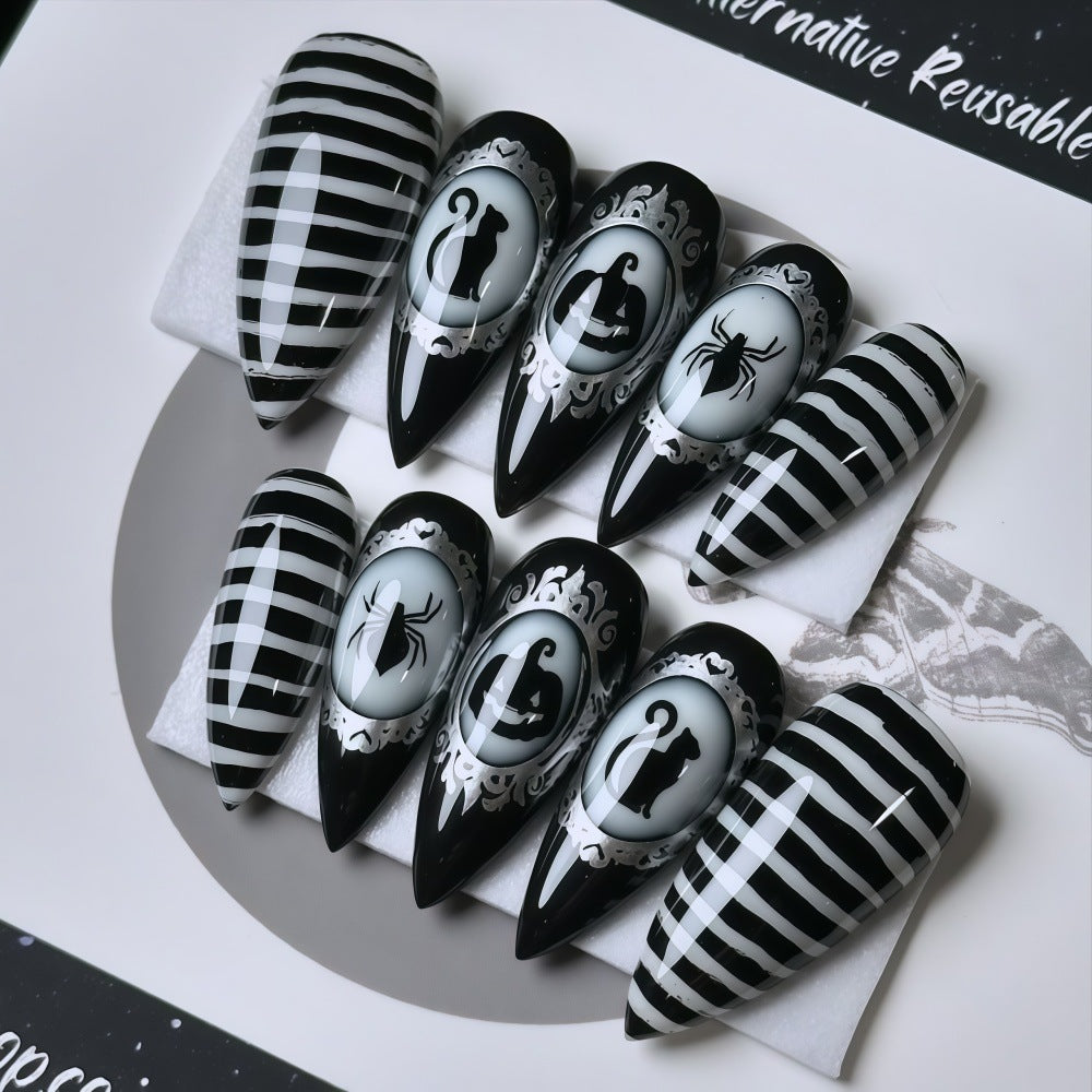 Black Cat Pumpkin Nails