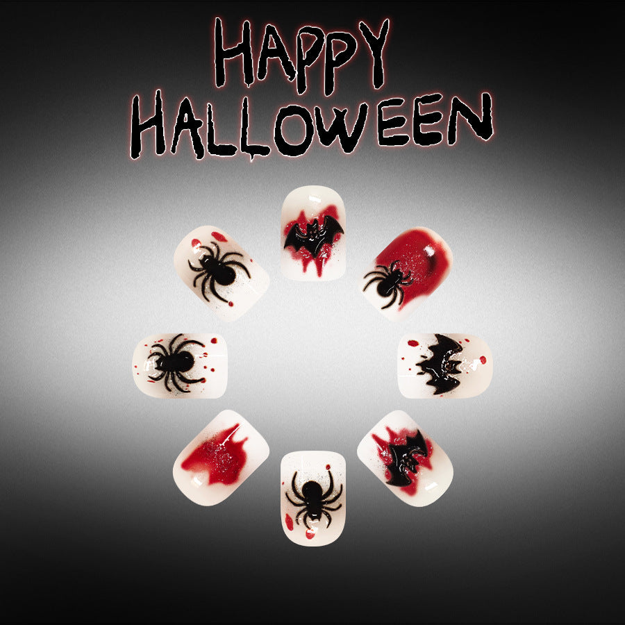 24pcs Short Square French Glitter Halloween Nails