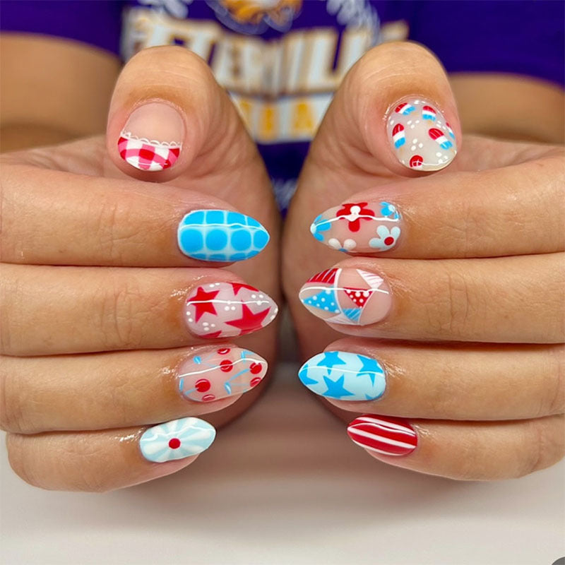 Flag flowers American Independence Day Almond Nails