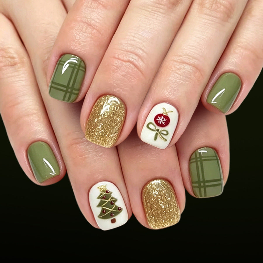 Moss green colored ball nails