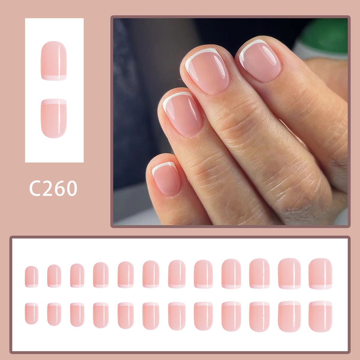 24pcs Short Square French White lines Nails