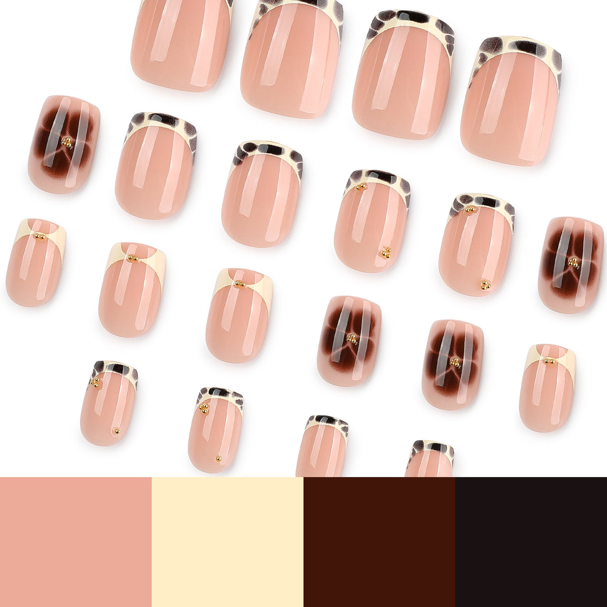 Short Square Oval French Leopard Nails