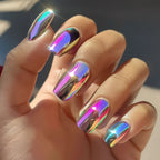 24pcs Long Rectangular Pink Aurora Nails
