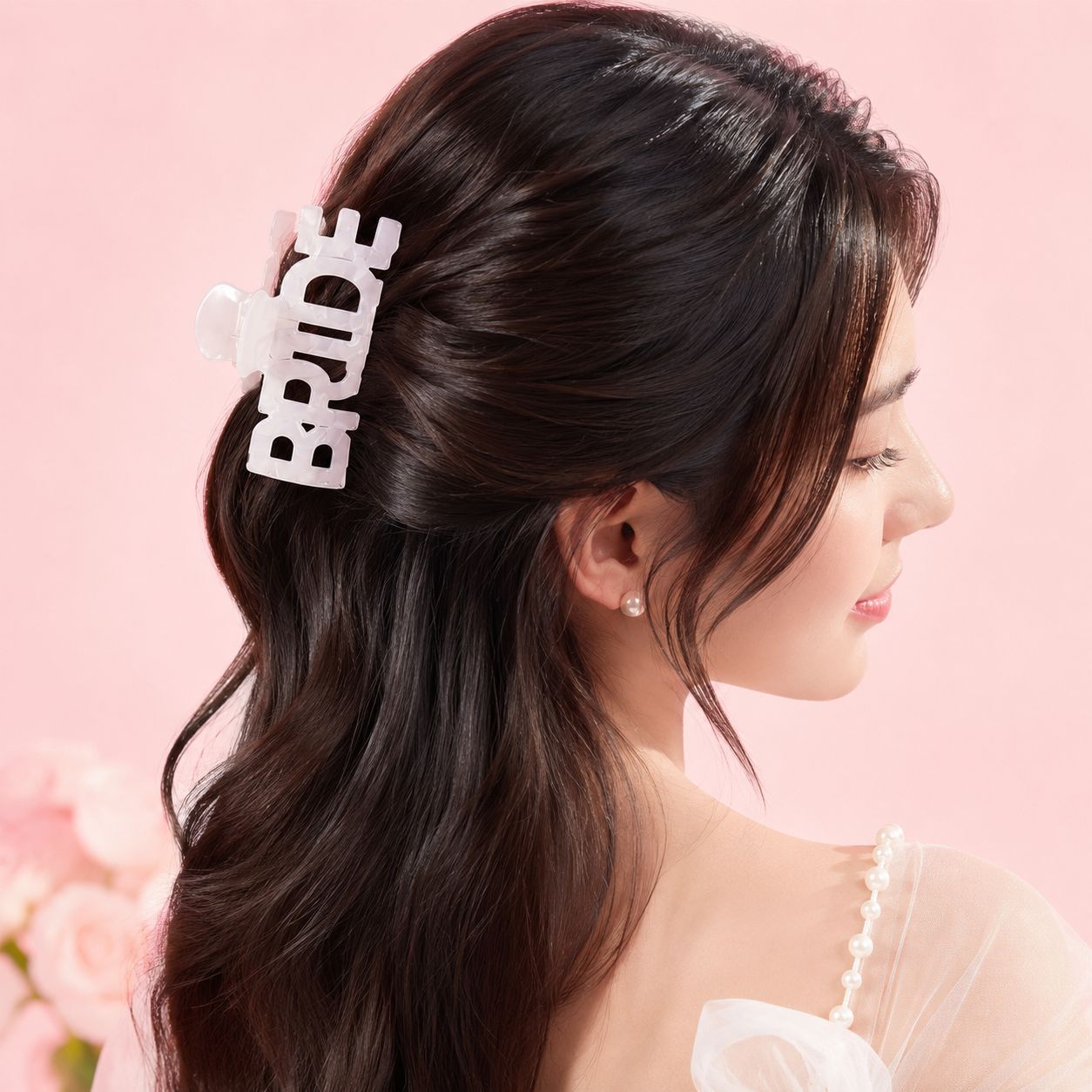 BRIDE Letter Hair Clip White Shell Acrylic Large Hair Pin for Wedding and Party