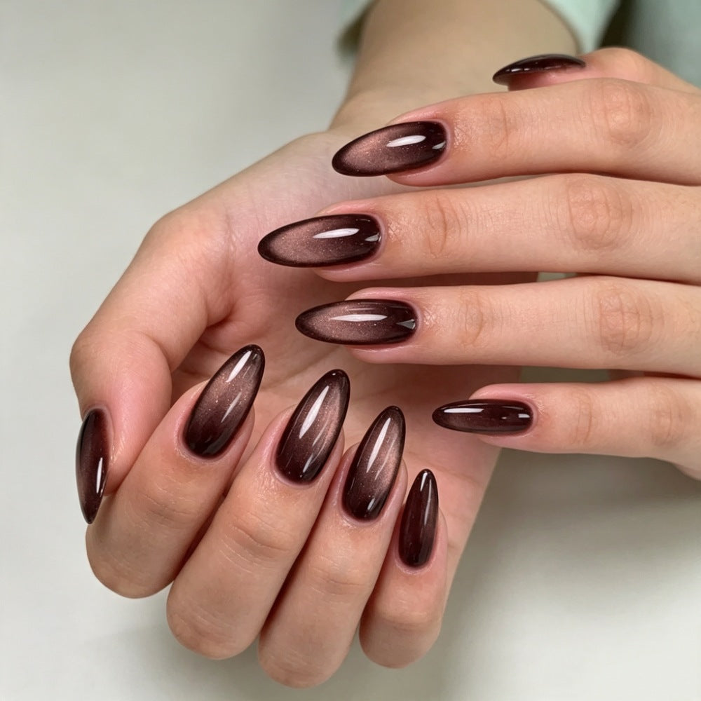 Brown Cat-eye Long nails Almond Nails