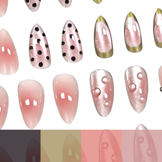 24pcs Cat-eye patterned Sparkling Diamond Short Almond Nails
