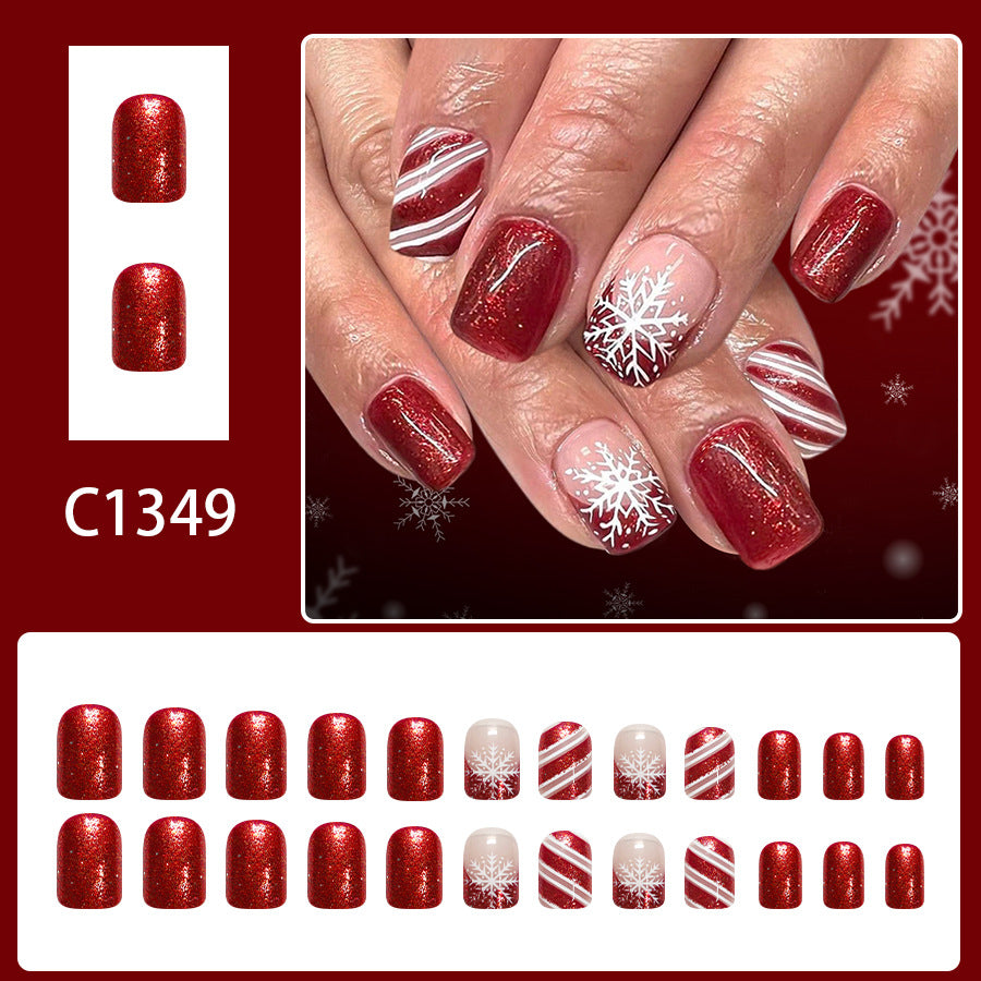 Red French glitter nails