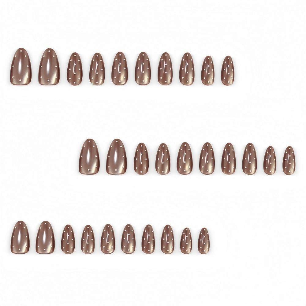 Caramel chocolate polka dot nails