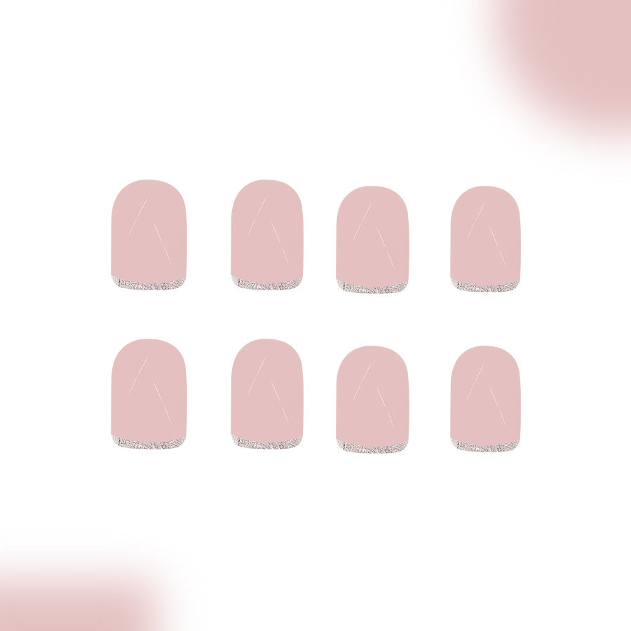 24pcs New Short Square French-style Nude nails with Glitter