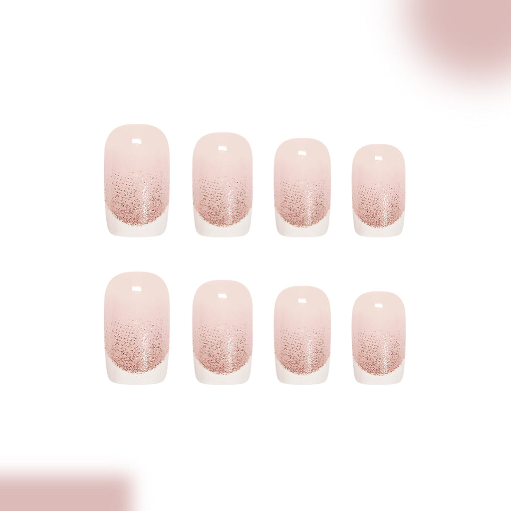 24 pcs Short Square Nude French Glitter nails