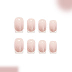 24 pcs Short Square Nude French Glitter nails