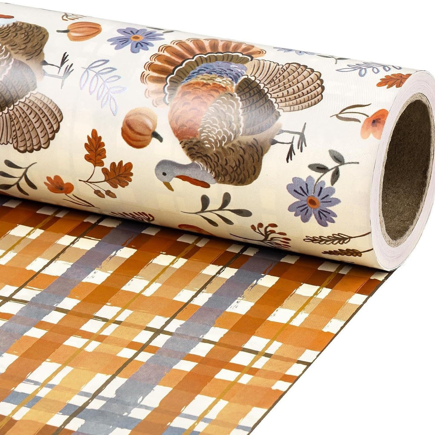 Glitter Foil Fall Pumpkin Wrapping Paper Roll Autumn Harvest Floral Pumpkin Gift Wrap for Thanksgiving