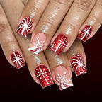 24pcs Short Square Red Snowflake bow tie Christmas Nails
