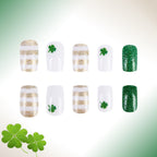 24pcs Square Green&Gold Stripe St. Patrick's Day Nails