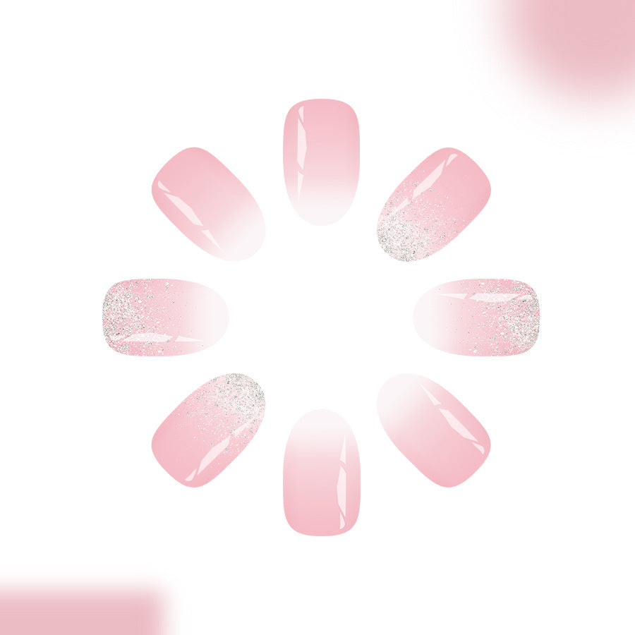 24pcs Short Oval Glitter White-gradient French Press on nails