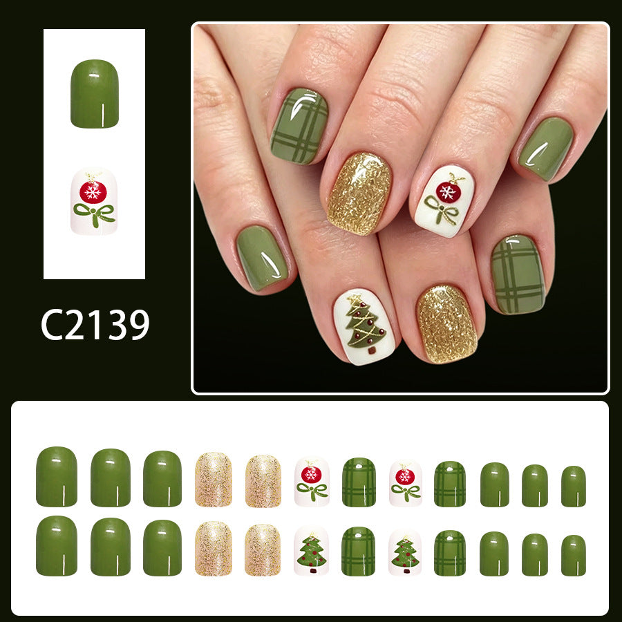 Moss green colored ball nails