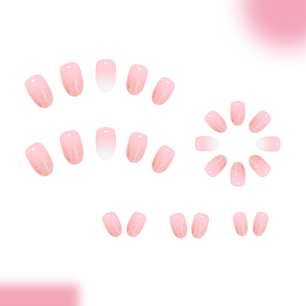 24 pcs Short Oval Glitter Pink nails