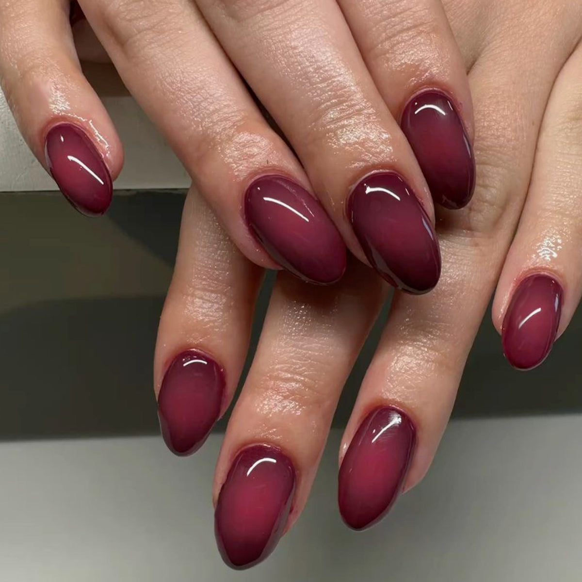Red Ombre Almond Long Press On Nails