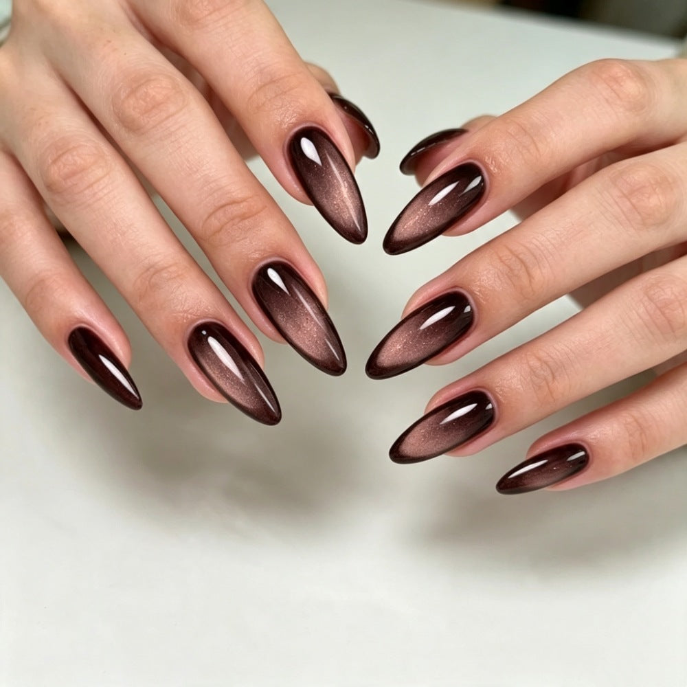 Brown Cat-eye Long nails Almond Nails