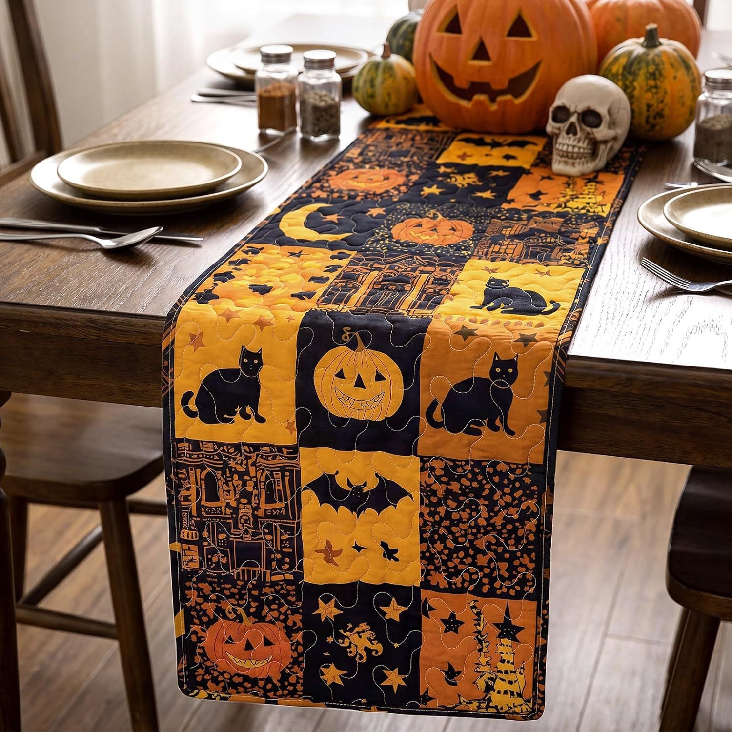 Table Runner Vintage Leaf Table Decor Thanksgiving/Halloween/Christmas Kitchen Dining Tabletop for Harvest