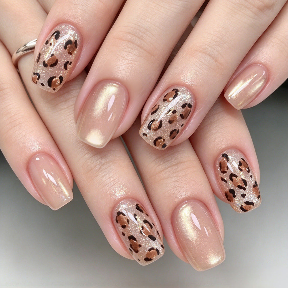 Crystal leopard print nails