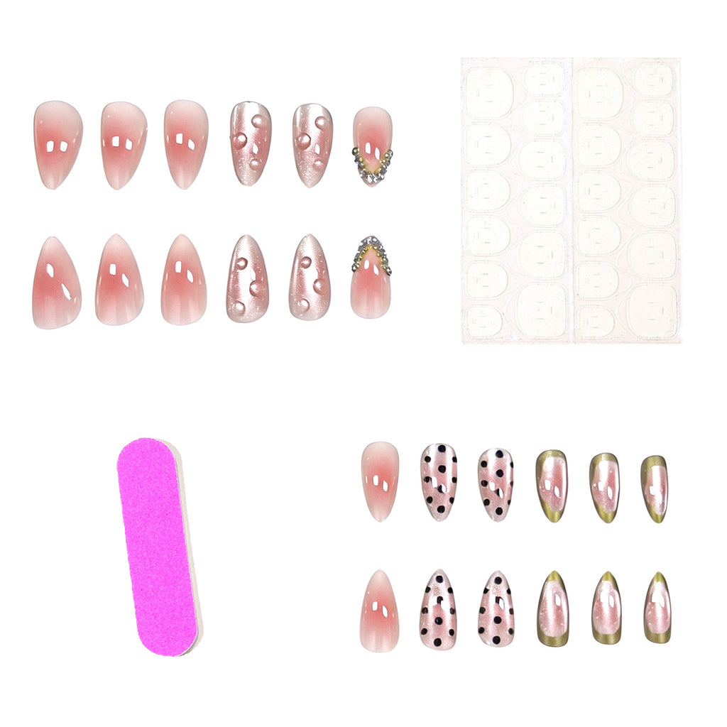24pcs Cat-eye patterned Sparkling Diamond Short Almond Nails