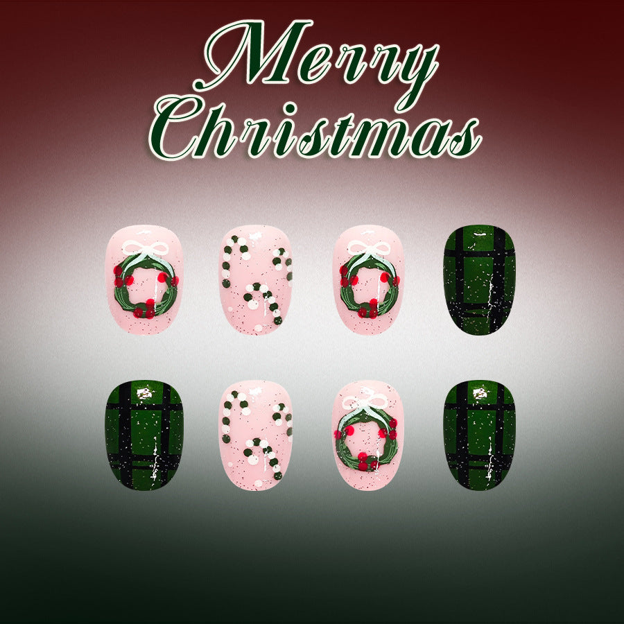Dark green checkered glitter nails
