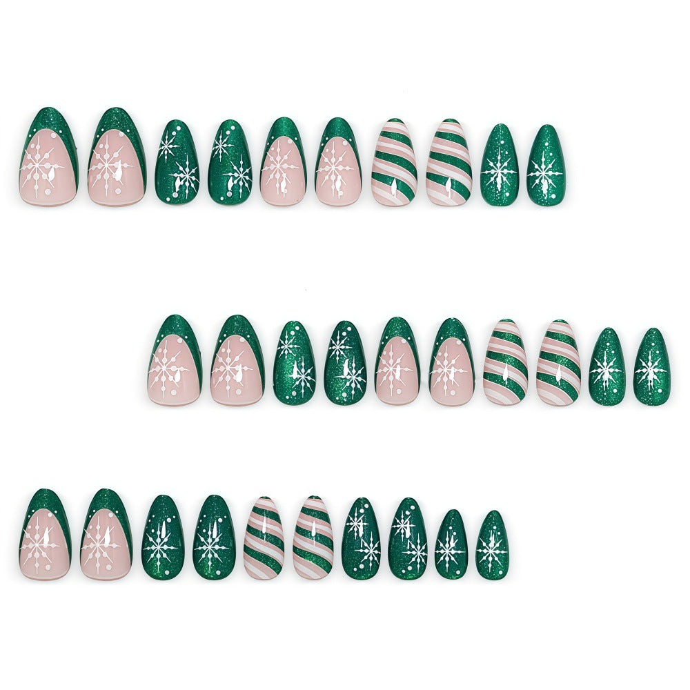 Christmas Green Almond French Cat-eye Nails