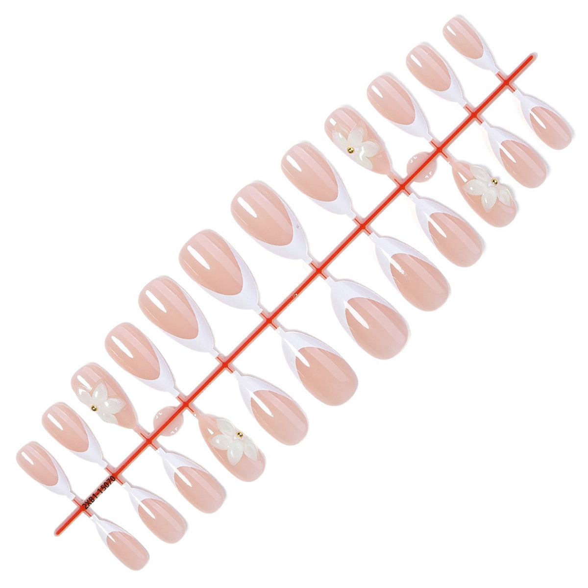 24pcs French Almond flower nails