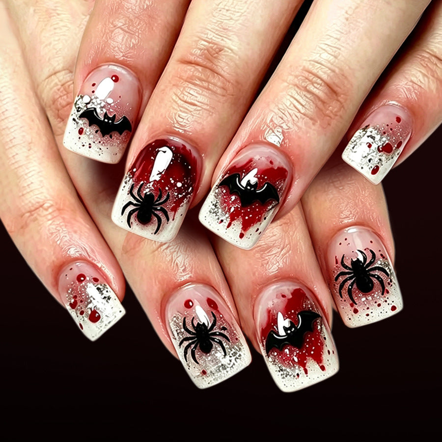 24pcs Short Square French Glitter Halloween Nails