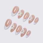 24pcs French Almond flower nails