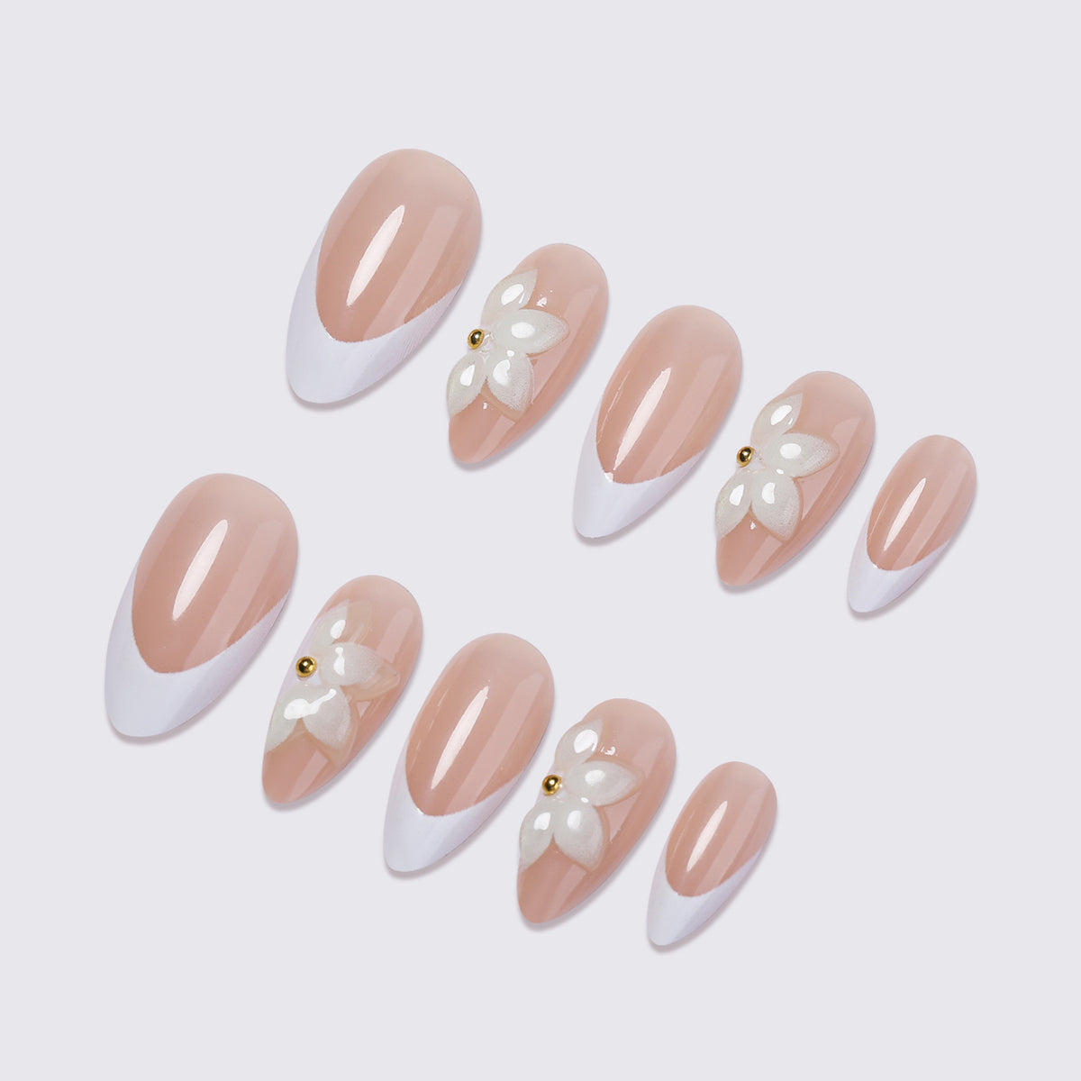 24pcs French Almond flower nails