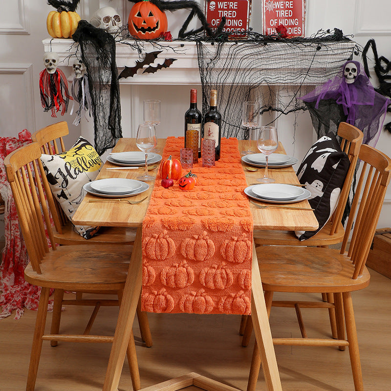 Edge-sewn neat home dining room decoration pumpkin embroidered three-dimensional table flag tablecloth table mat