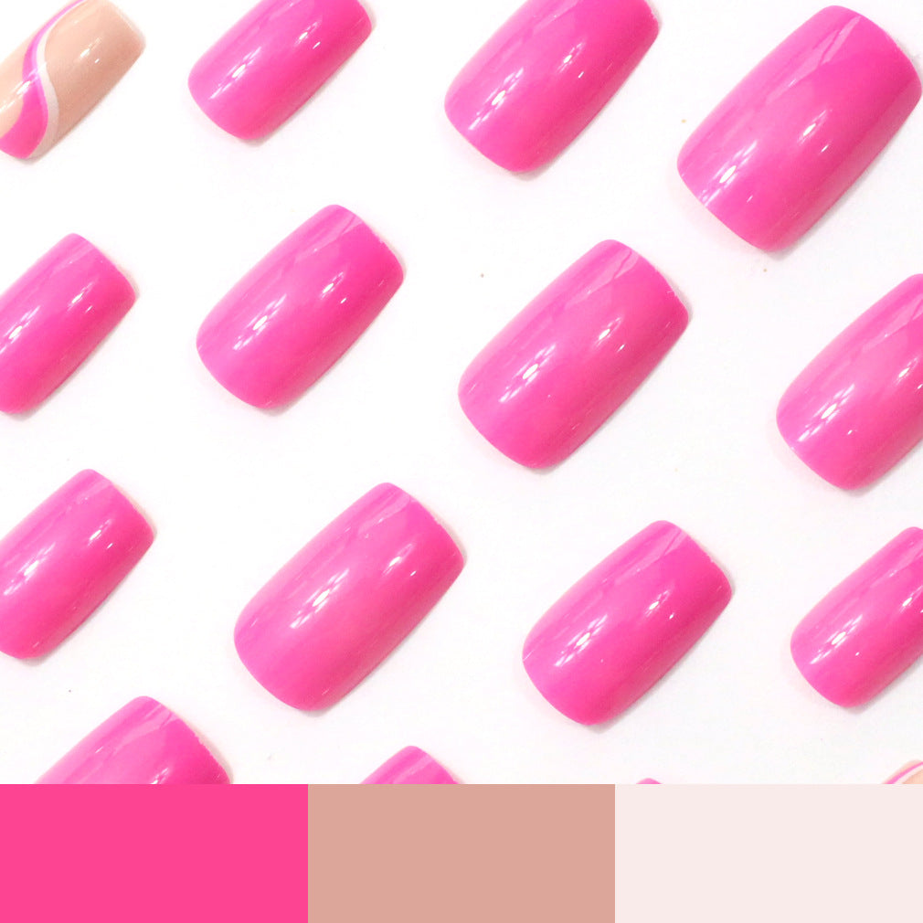 24pcs Pink striped Glitter design Long nails
