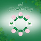 24pcs Shiny Square Saint Patrick's Day Light green Four-leaf clover Nails