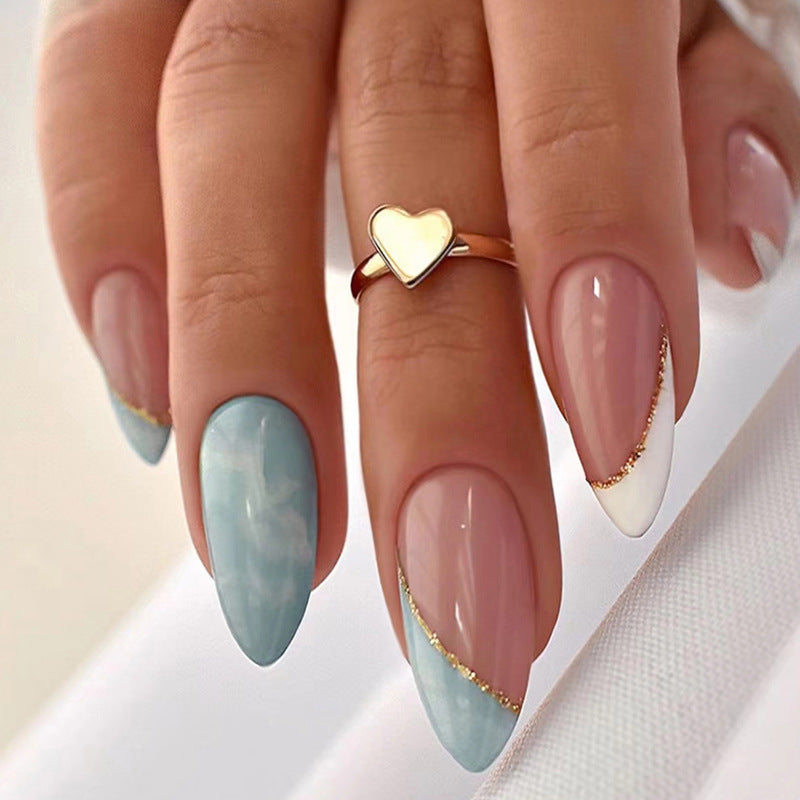 24pcs Sky-blue Almond Nails