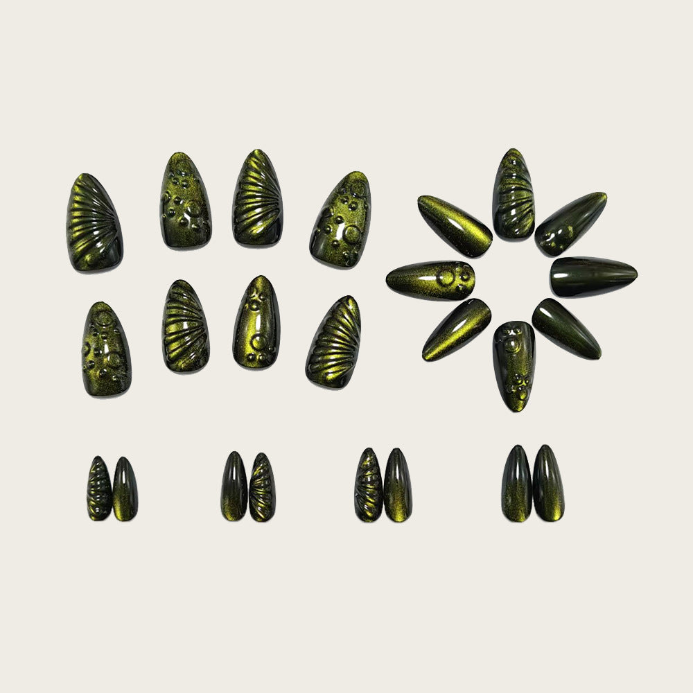24pcs Green Sea Turtle Cat-eye Nails